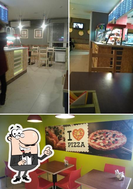 Посмотрите на внутренний интерьер "Love Pizza"
