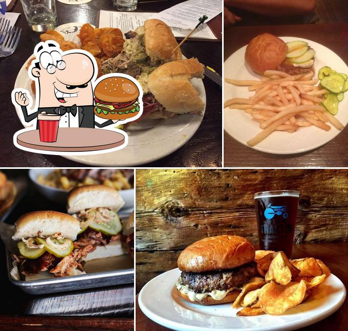 Order a burger at Blue Tractor BBQ & Brewery