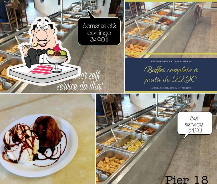 ‍ Restaurante e Pizzaria Pier 18 em Ilhabela serve uma variedade de sobremesas
