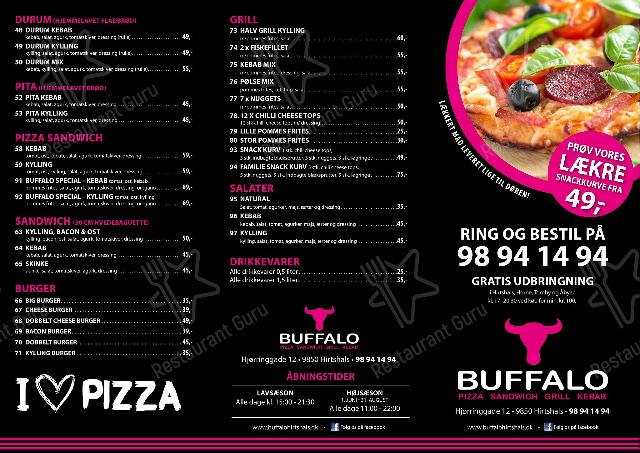 Menu Buffalo Pizza & Kebab pizzeria, Hirtshals