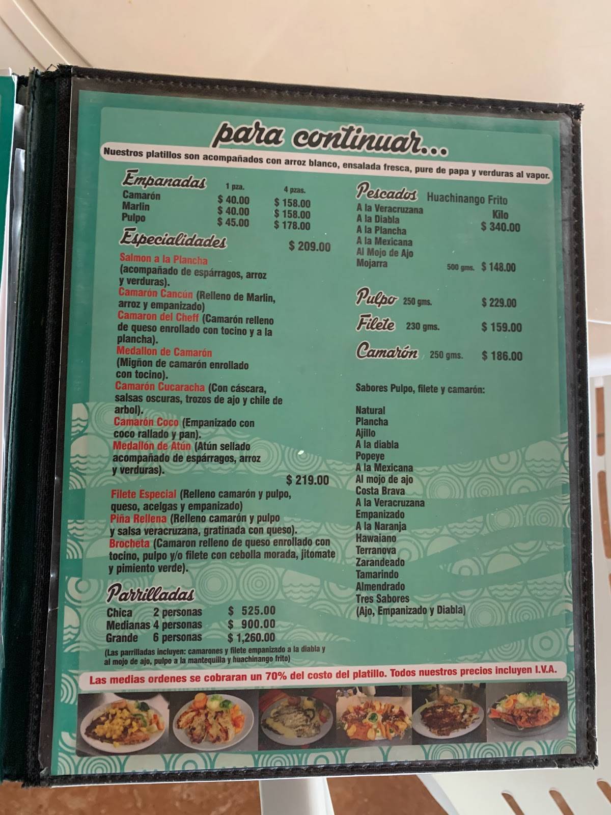 Carta del restaurante Mariscos Terranova, Guadalajara, Av Terranova 415