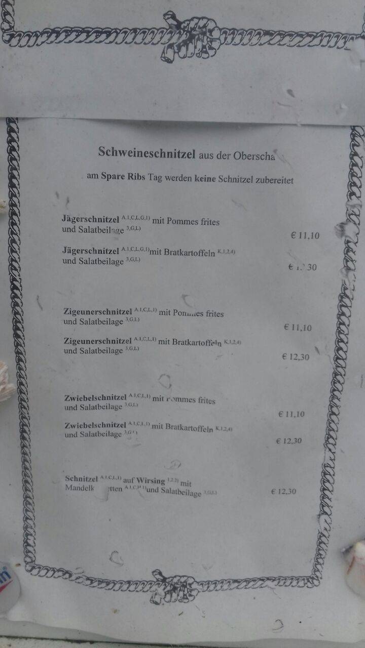 Restaurant Schatzinsel Speisekarte