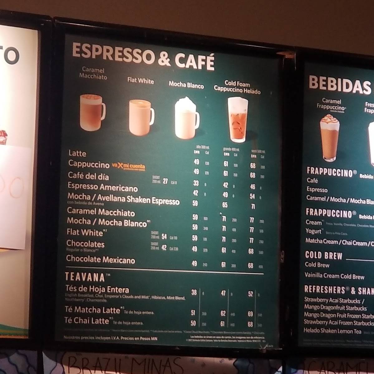 Carta del café Starbucks, Guadalajara, Blvd. Gral. Marcelino García