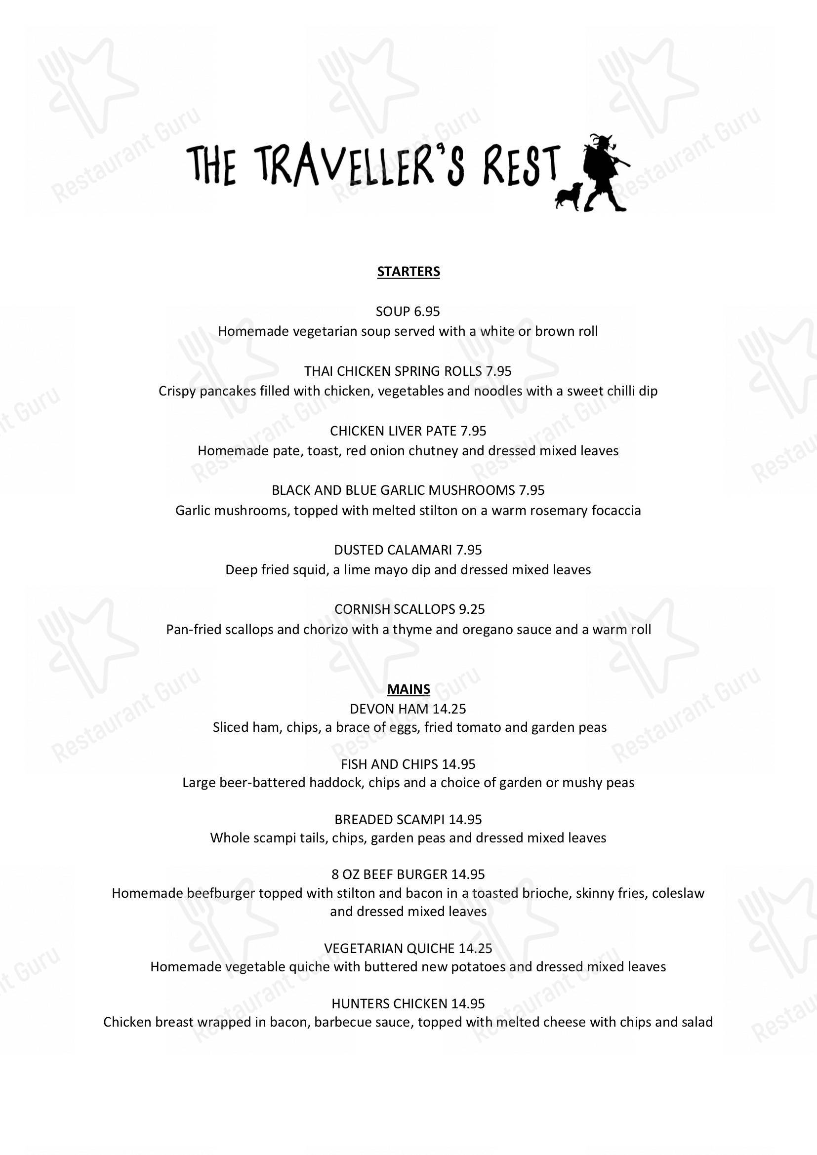 the travellers rest lowton menu