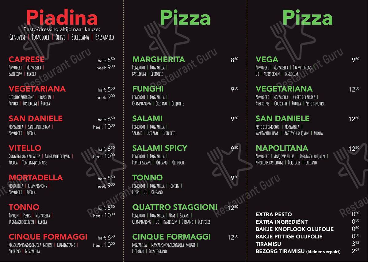 menu at m l italian b v erp