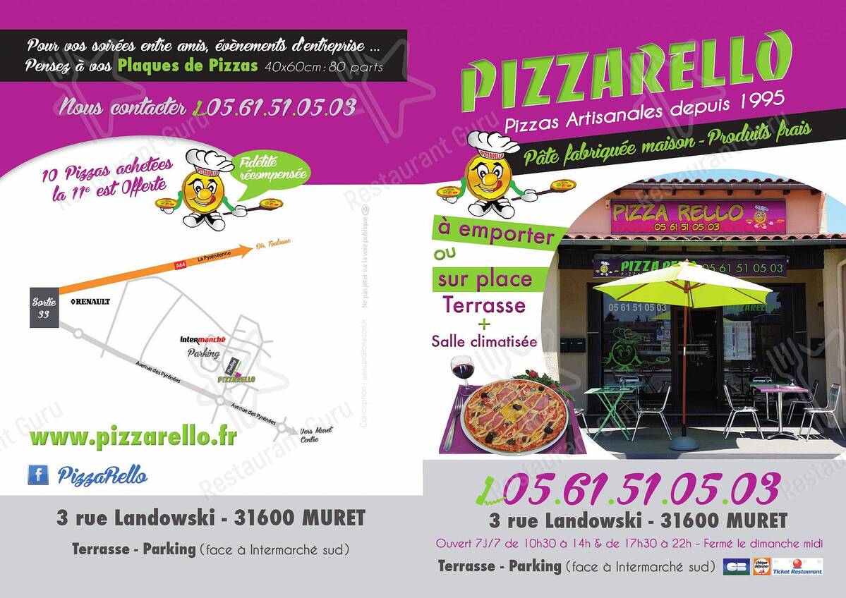 Menu at Pizza Rello pizzeria, Muret