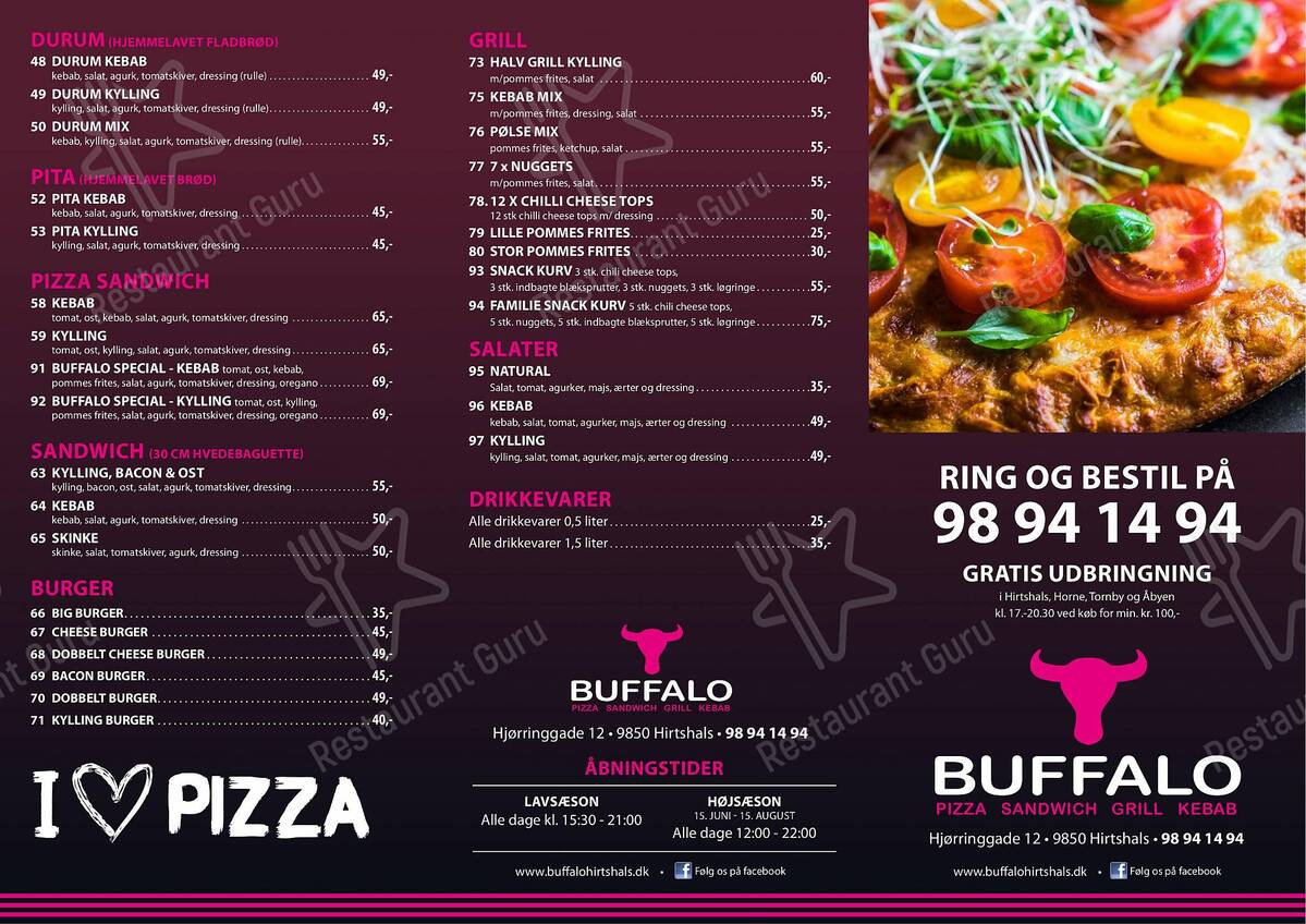 Menu at Buffalo Pizza Kebab Hirtshals