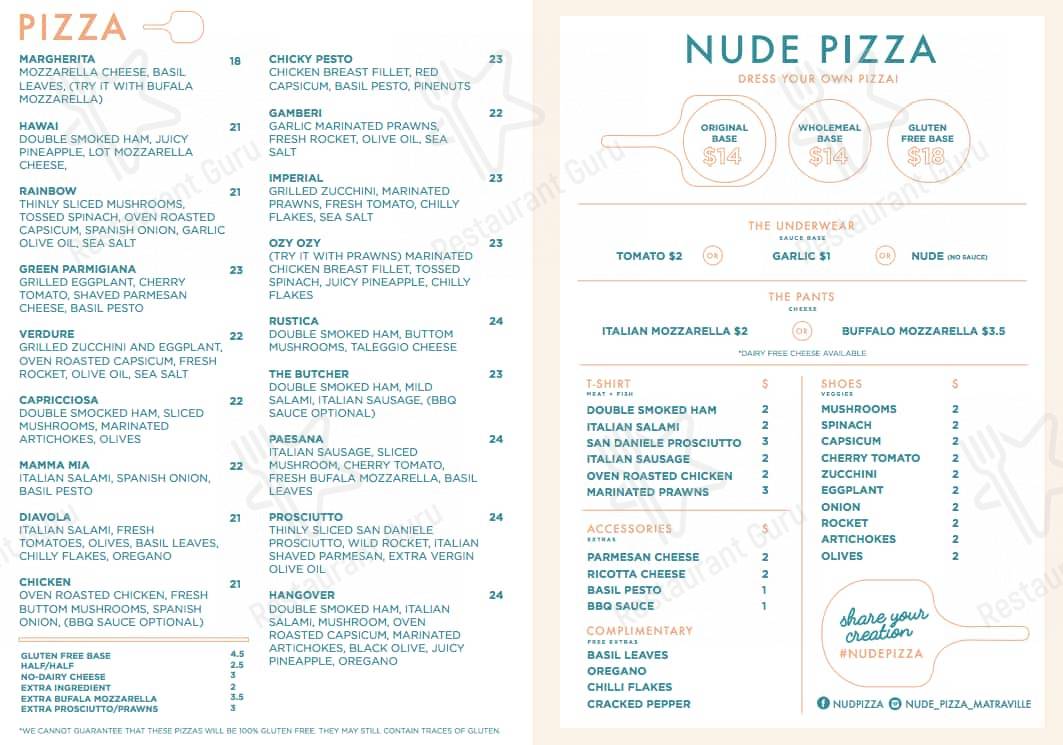 Menu At Nude Pizza Pizzeria Matraville