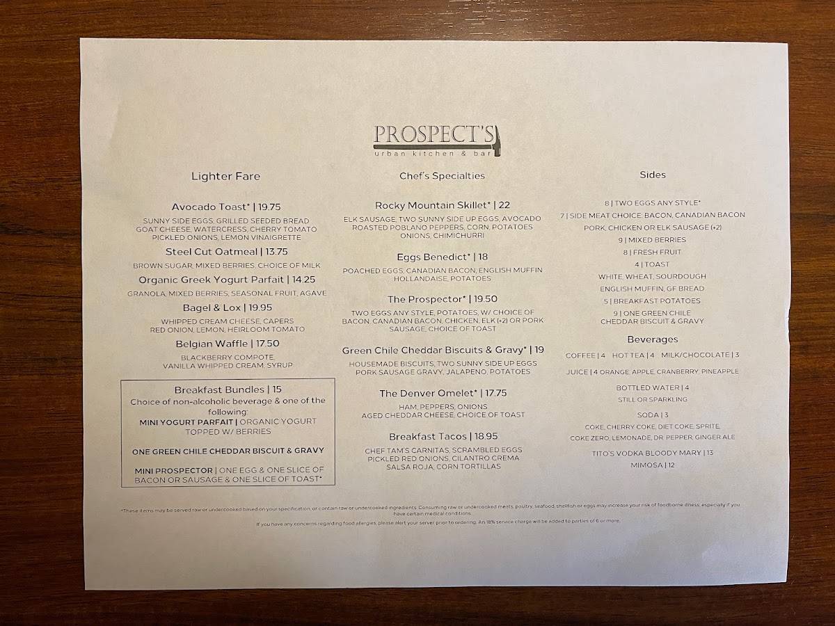 the kitchen in prospect bar and grill menu