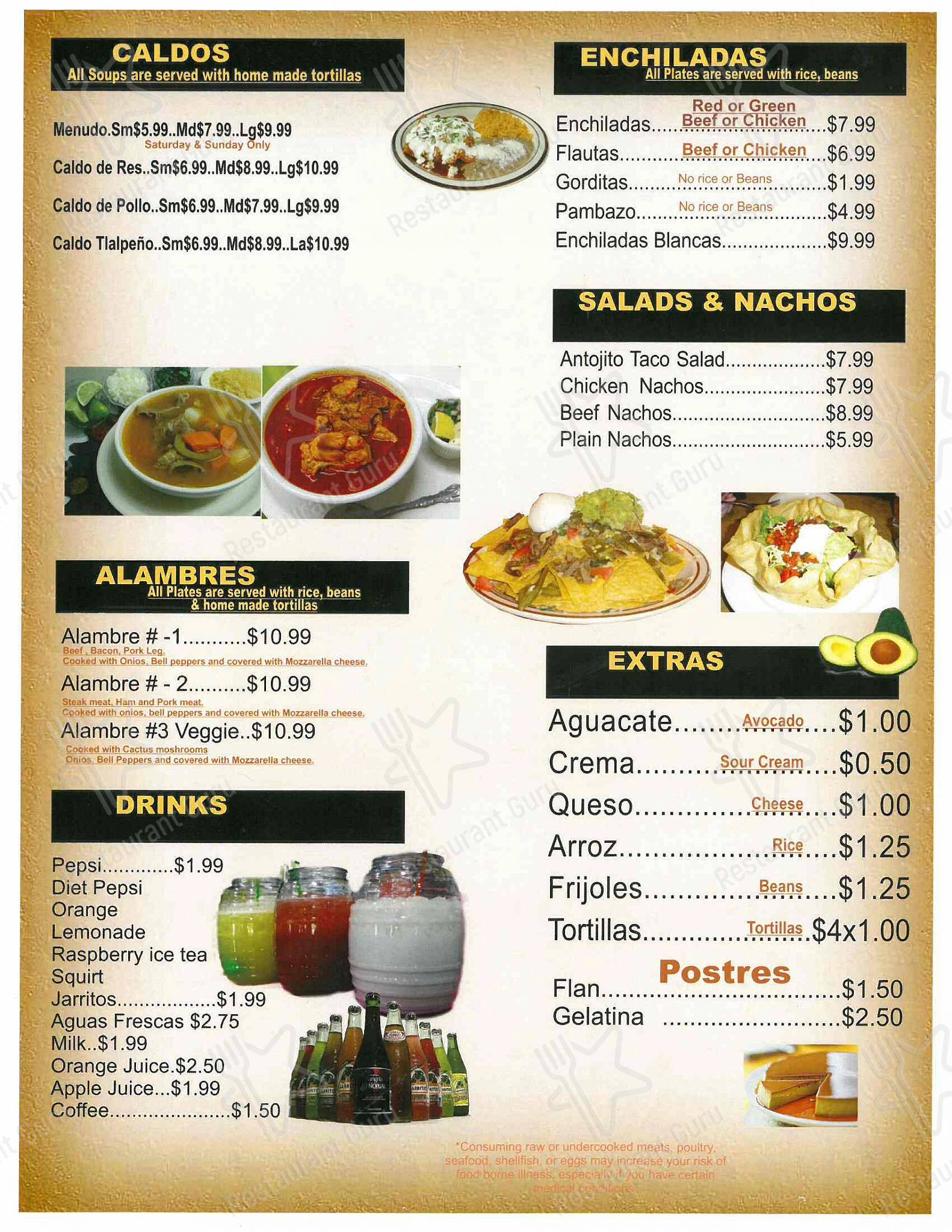El Antojito Mexicano Restaurant menu
