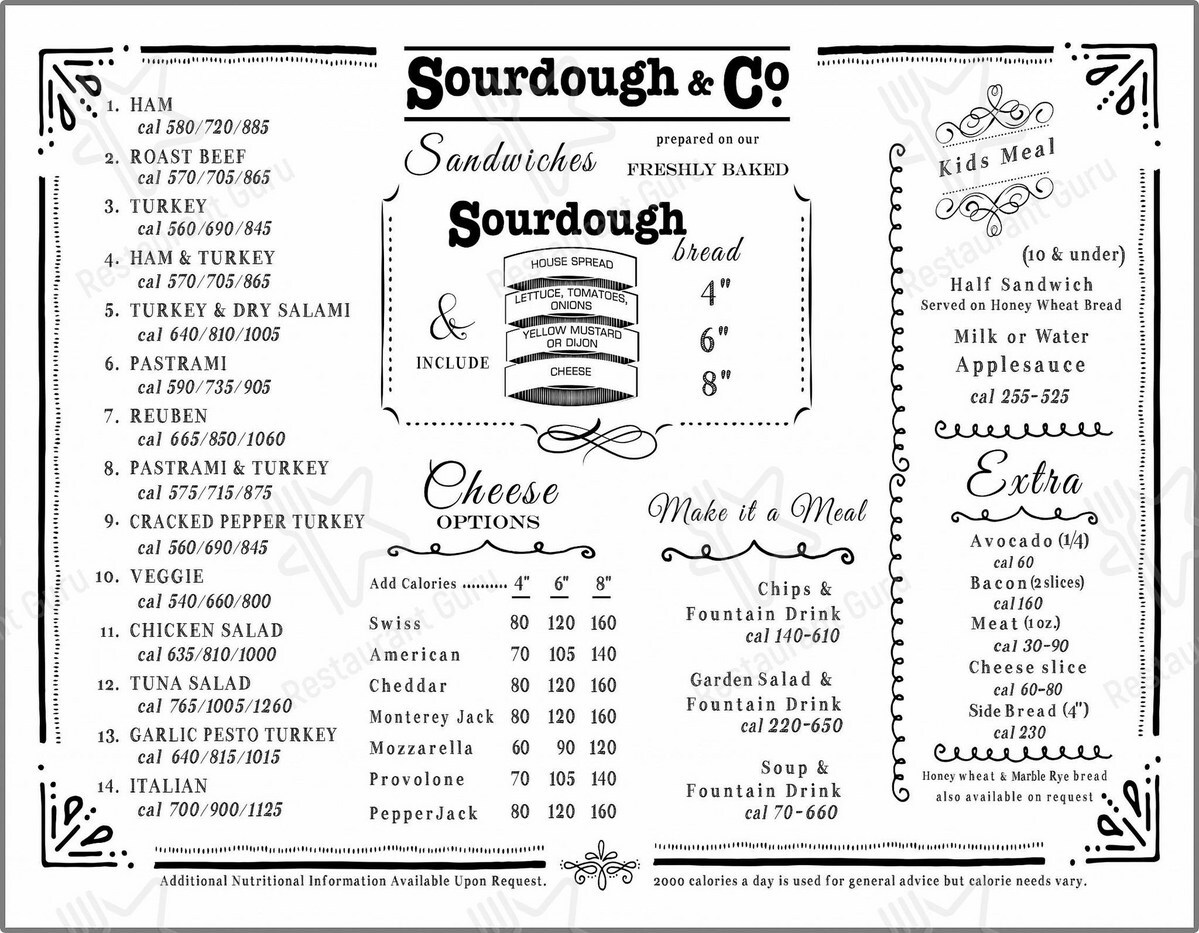 Menu at Sourdough & Company restaurant, Roseville