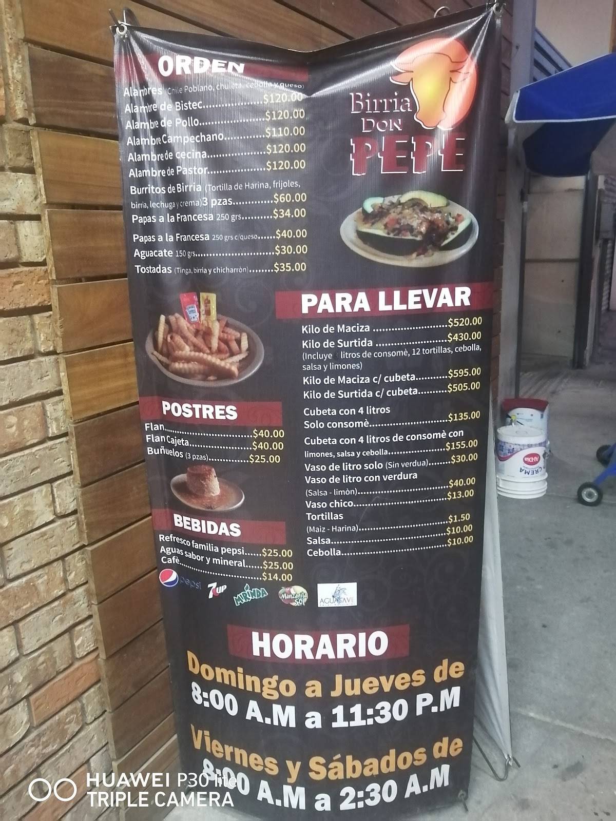 Menu at Birria Don Pepe (Sucursal Cafetales), Mexico City