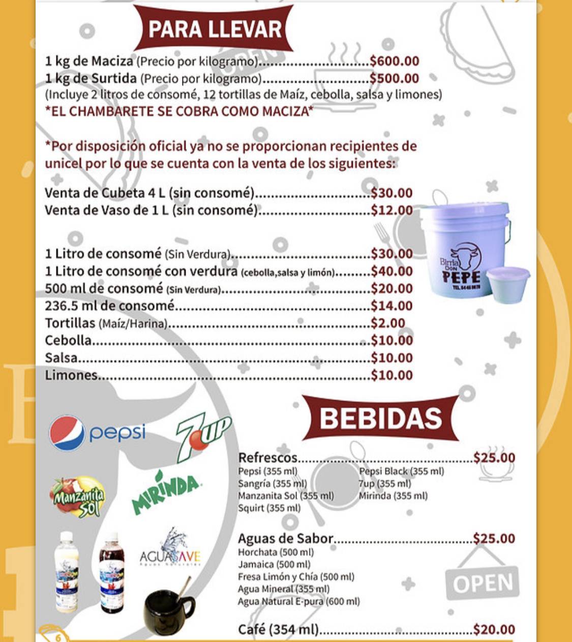 Carta de Birria Don Pepe (Sucursal Cafetales), Ciudad de México