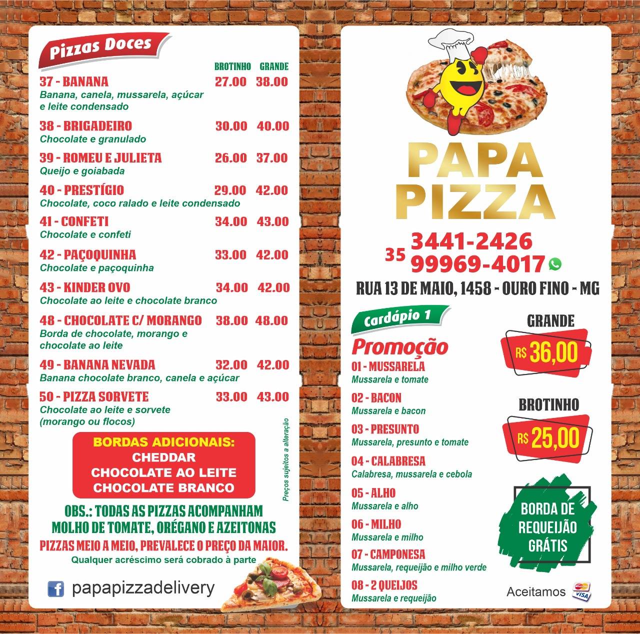 Papa Pizza delivery Cardápio - Delivery de Pizza em Ouro Fino