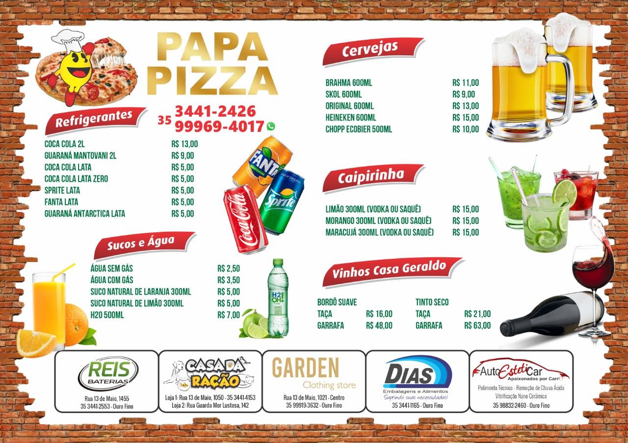 Menu at Papa Pizza Delivery pizzeria, Ouro Fino