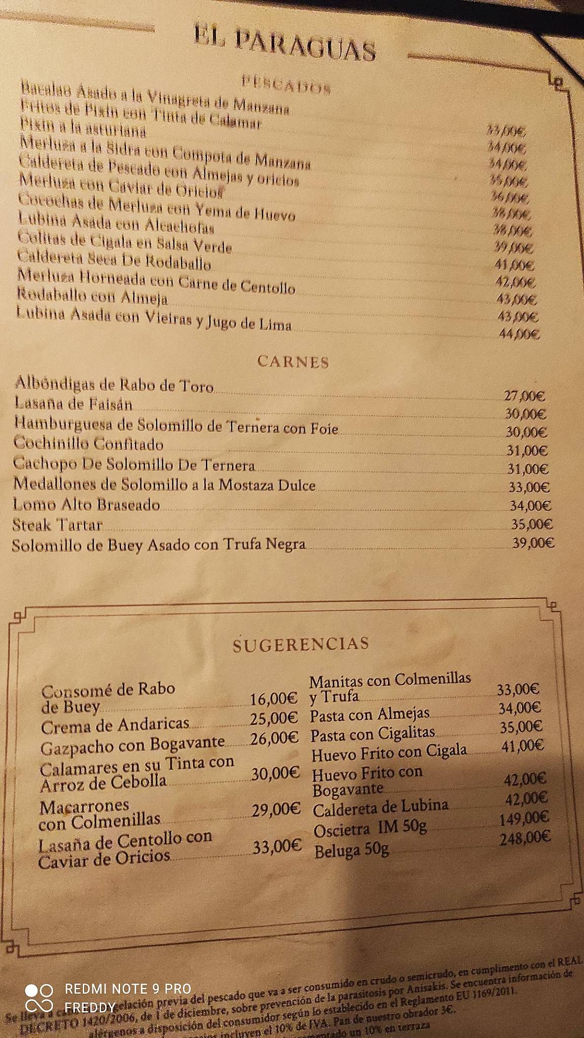 A bordo Nacarado Es decir Carta del restaurante El Paraguas, Madrid