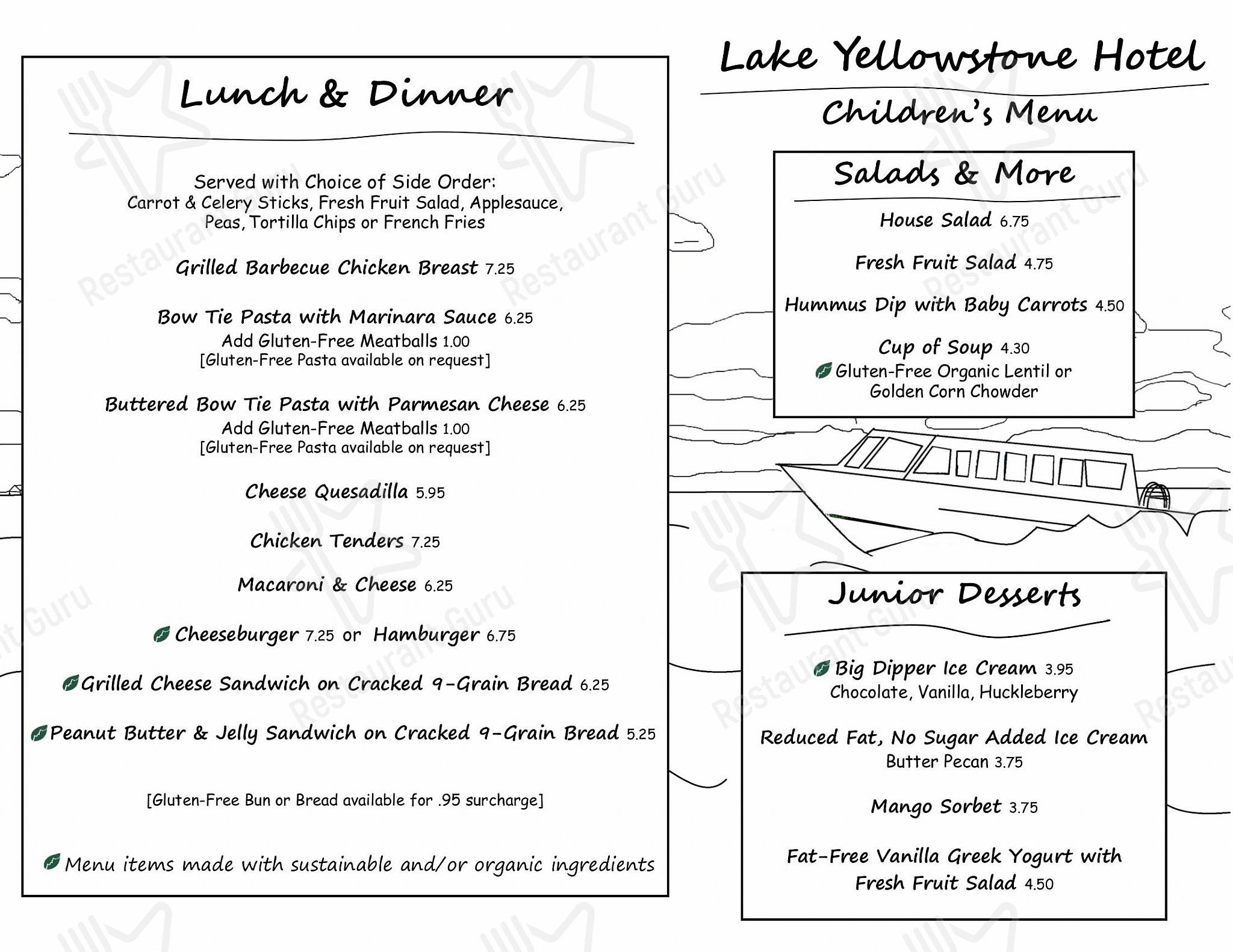 Menu For Rosevelt Dining Room Yellowstone National Park