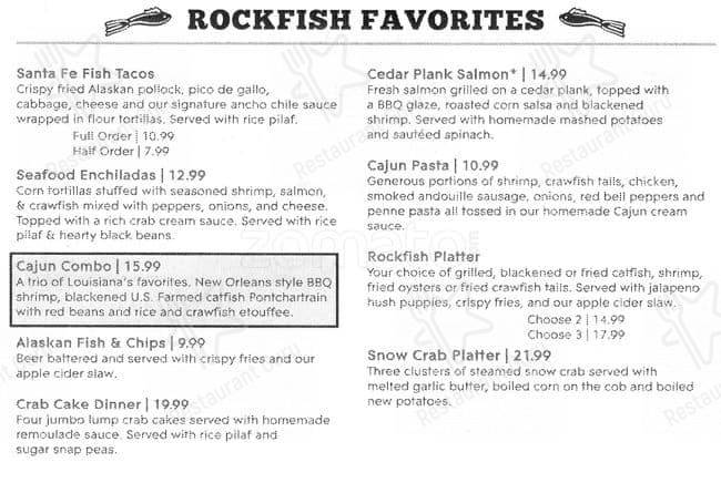 Carta de Rockfish Seafood Grill