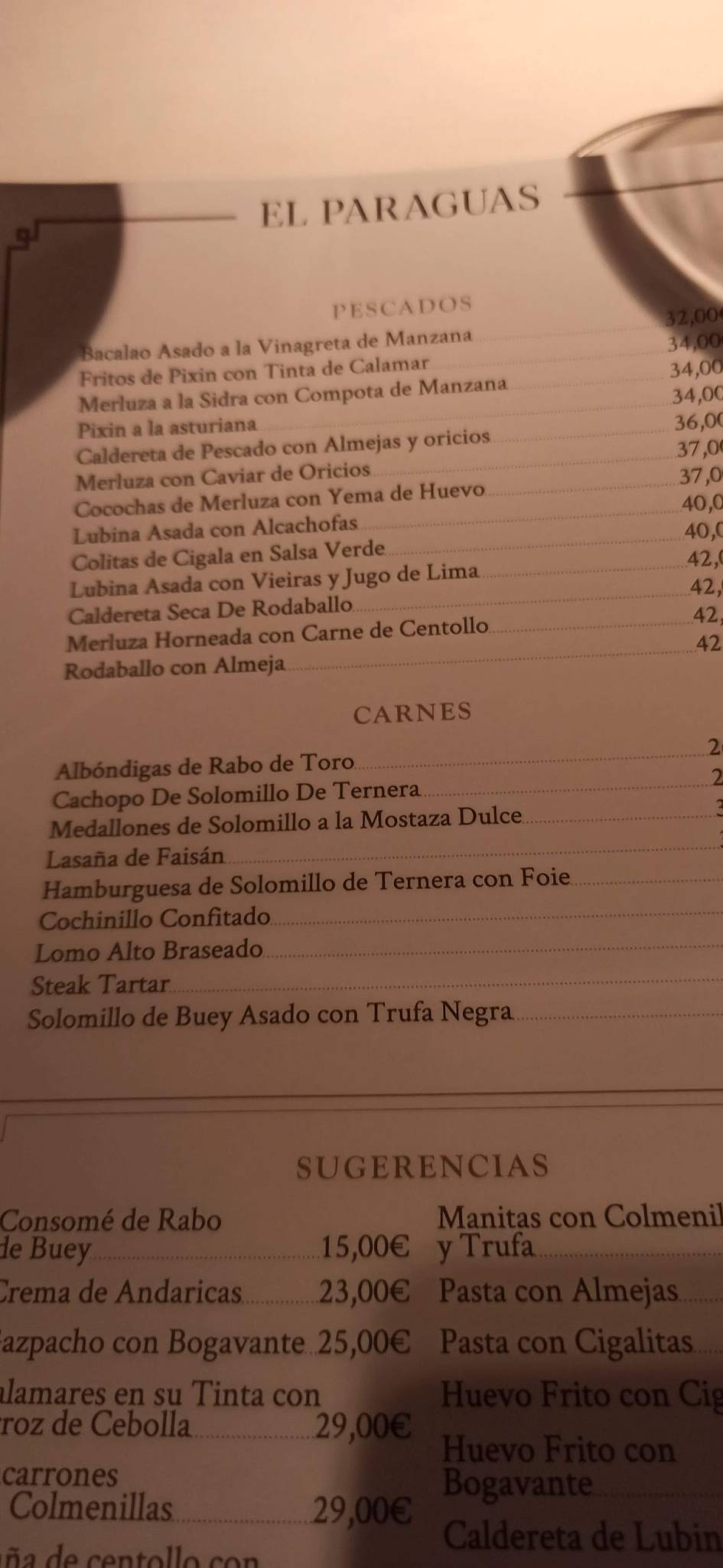 A bordo Nacarado Es decir Carta del restaurante El Paraguas, Madrid