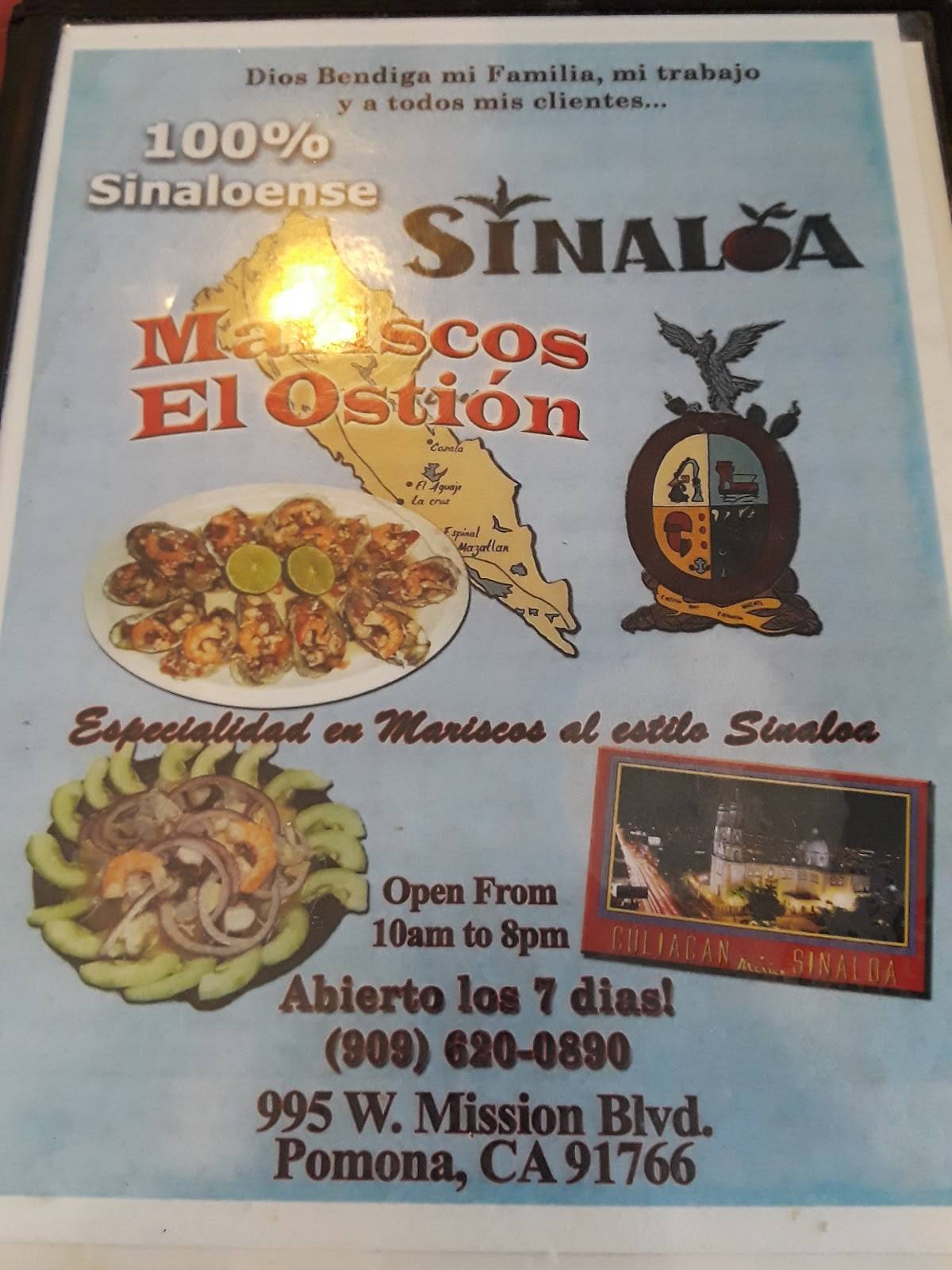 Menu at Mariscos El Ostion restaurant, Pomona