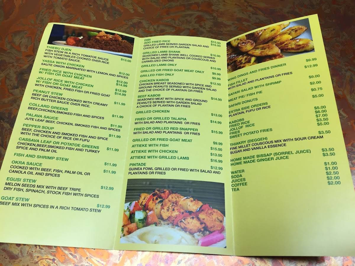 Safari African Restaurant menu