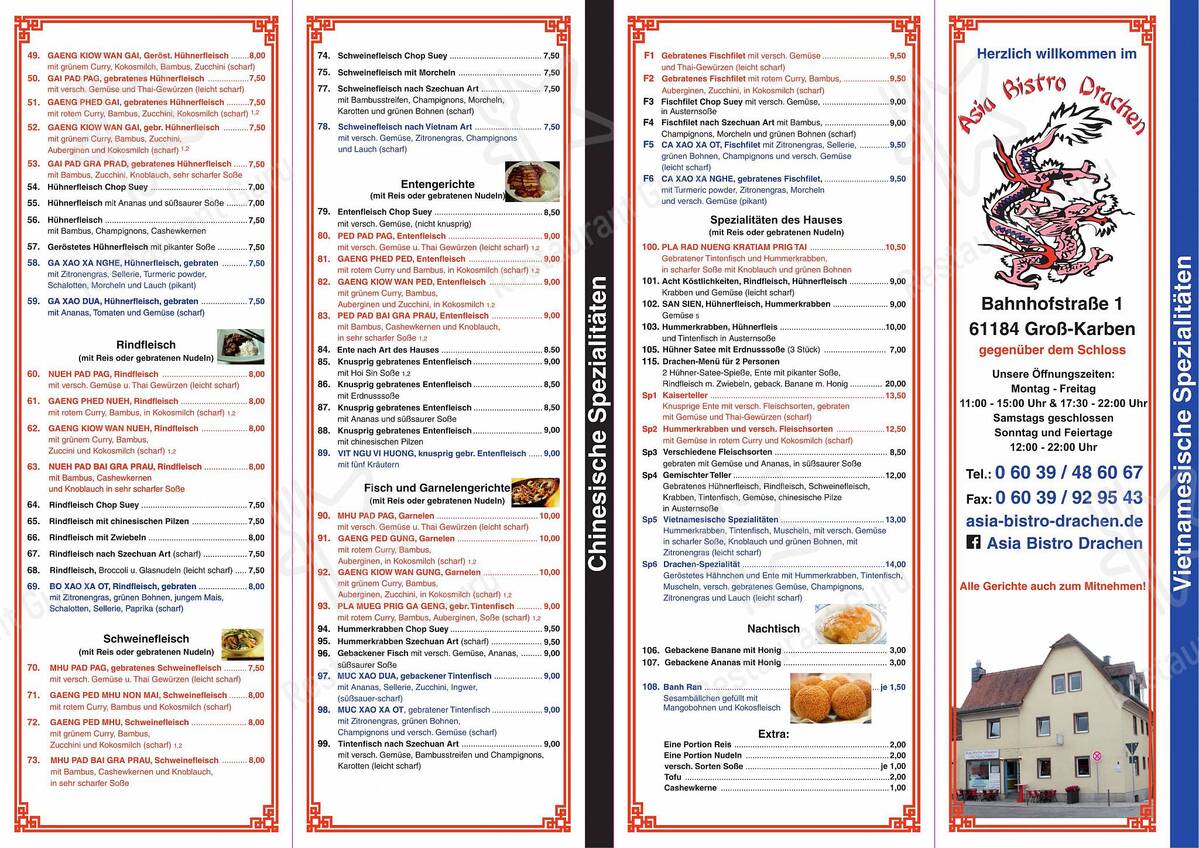 Speisekarte Von Asia Bistro Drachen Restaurant Karben Bahnhofstrasse 1