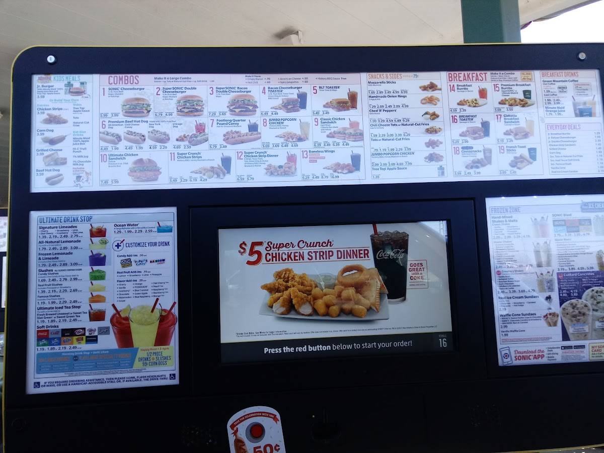 Menu at Sonic Drive-In fast food, Willis