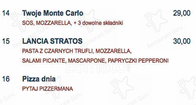 Monte Carlo Pizza i Wino menu