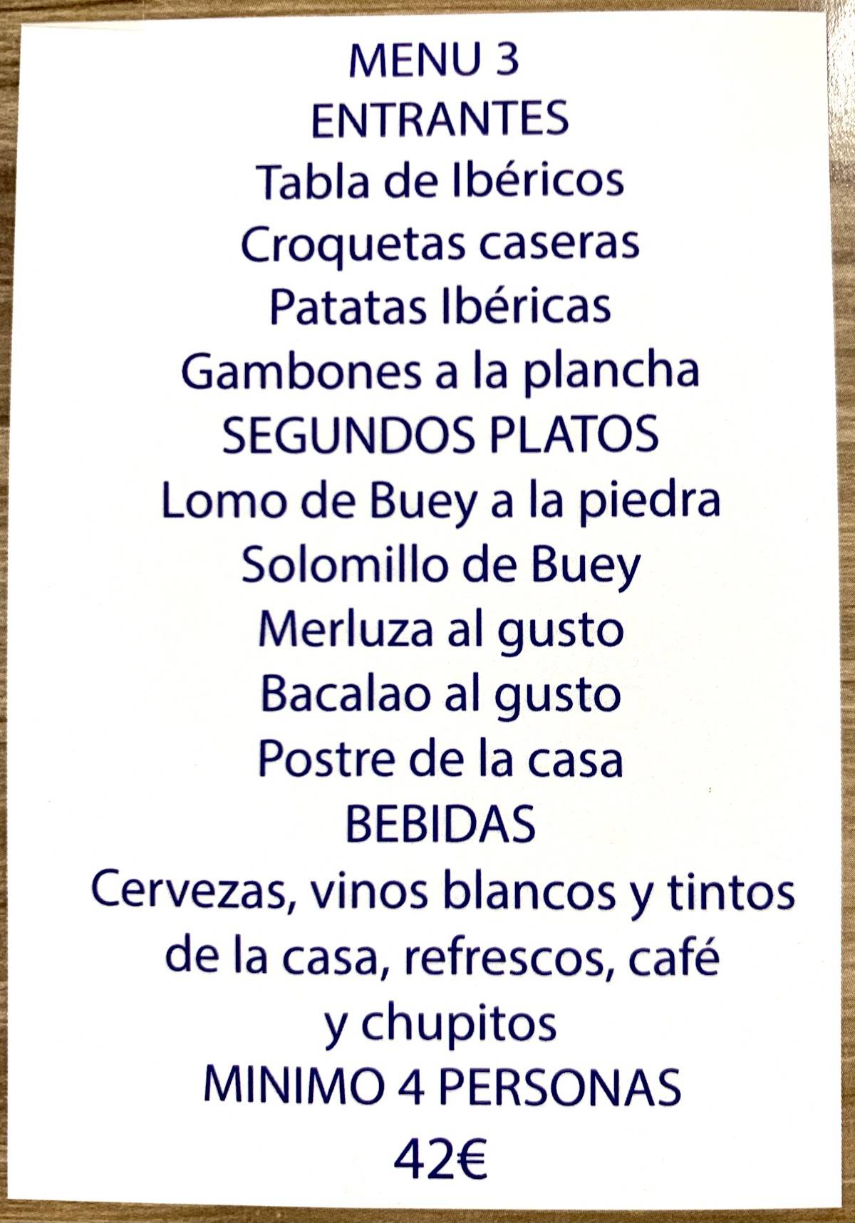 Actuación Están familiarizados camioneta Carta del restaurante Brasería Luso, Madrid, Calle del María Tubau