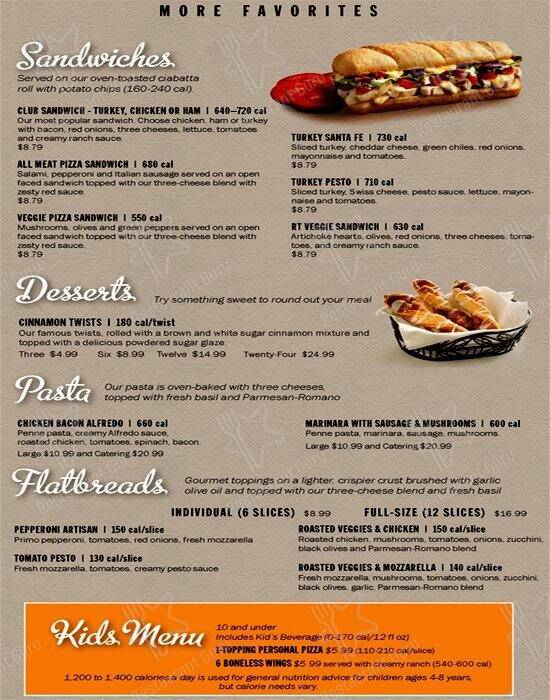 Menu At Round Table Pizza Pizzeria