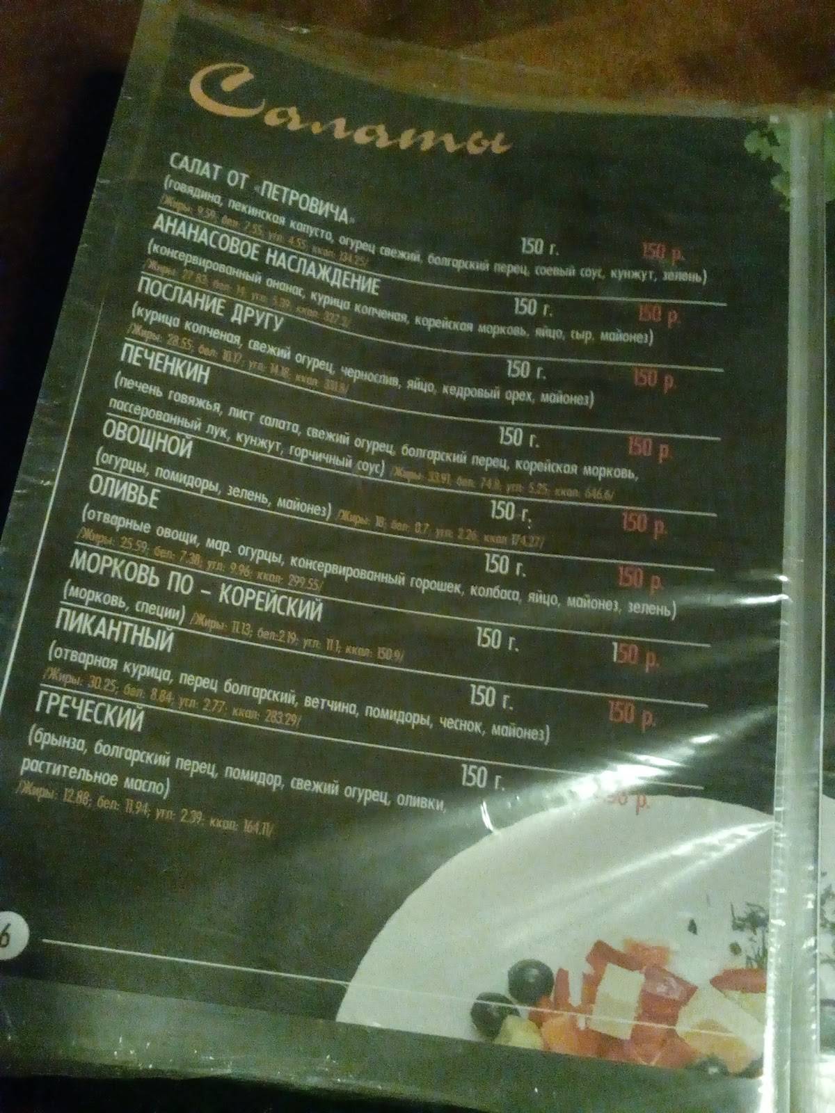 Ресторан петрович меню
