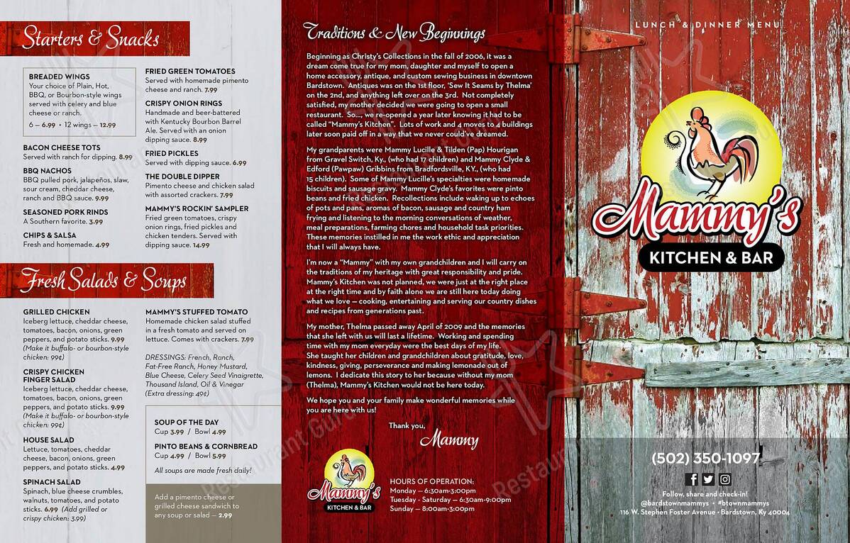 mammy's kitchen and bar menu