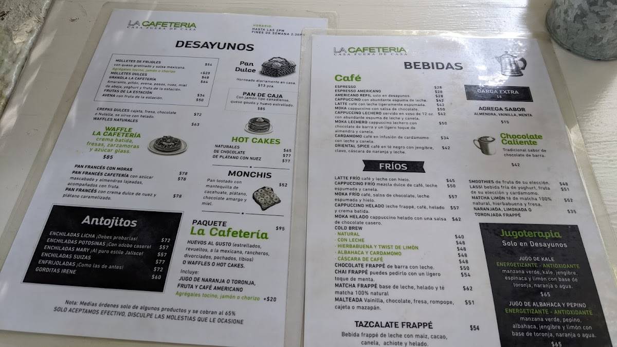 Menu at La Cafetería, Guadalajara, Libertad 1700