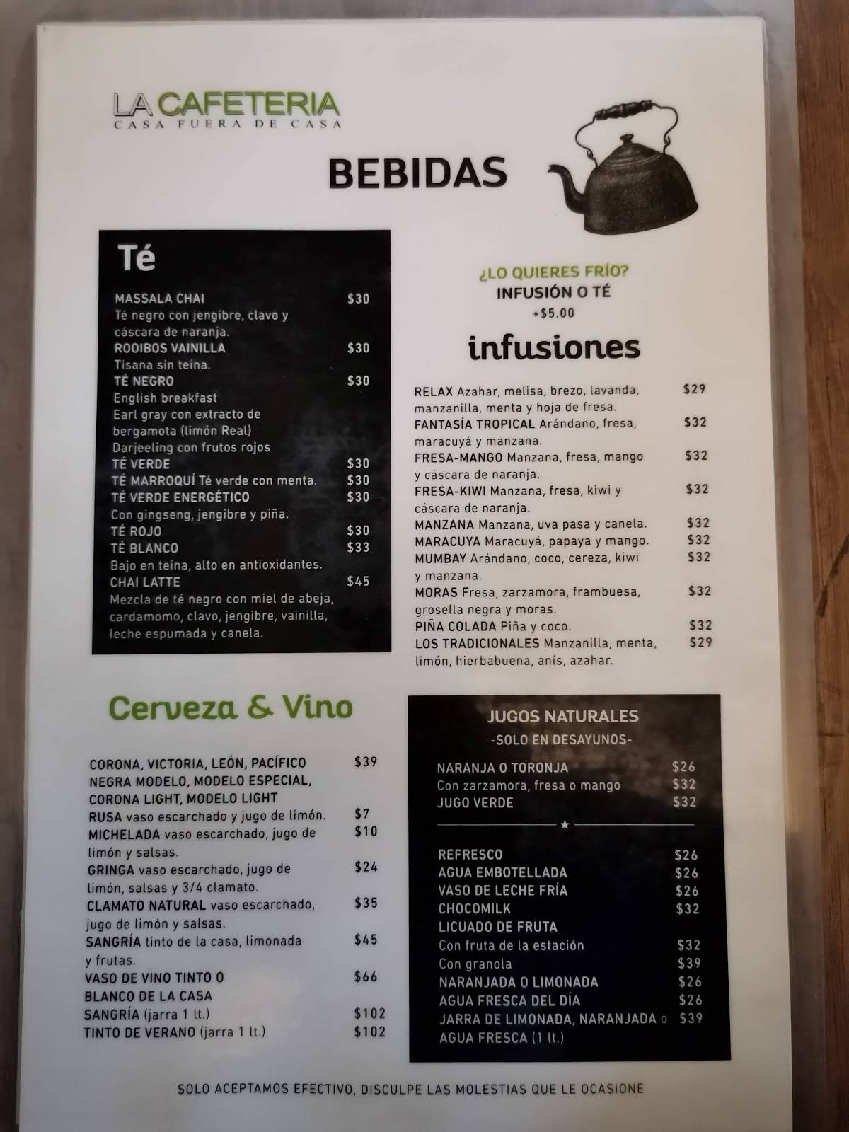Menu at La Cafetería, Guadalajara, Libertad 1700