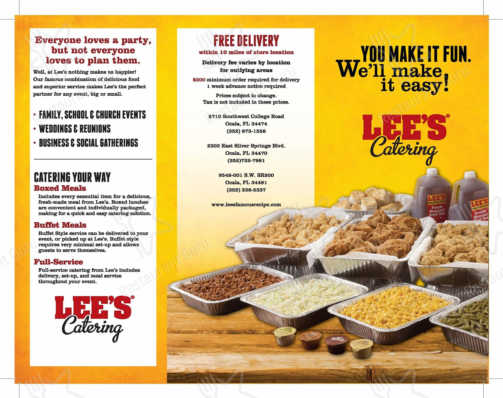 Menu at Lee's Famous Recipe Chicken restaurant, Ocala, E Silver Springs Blvd