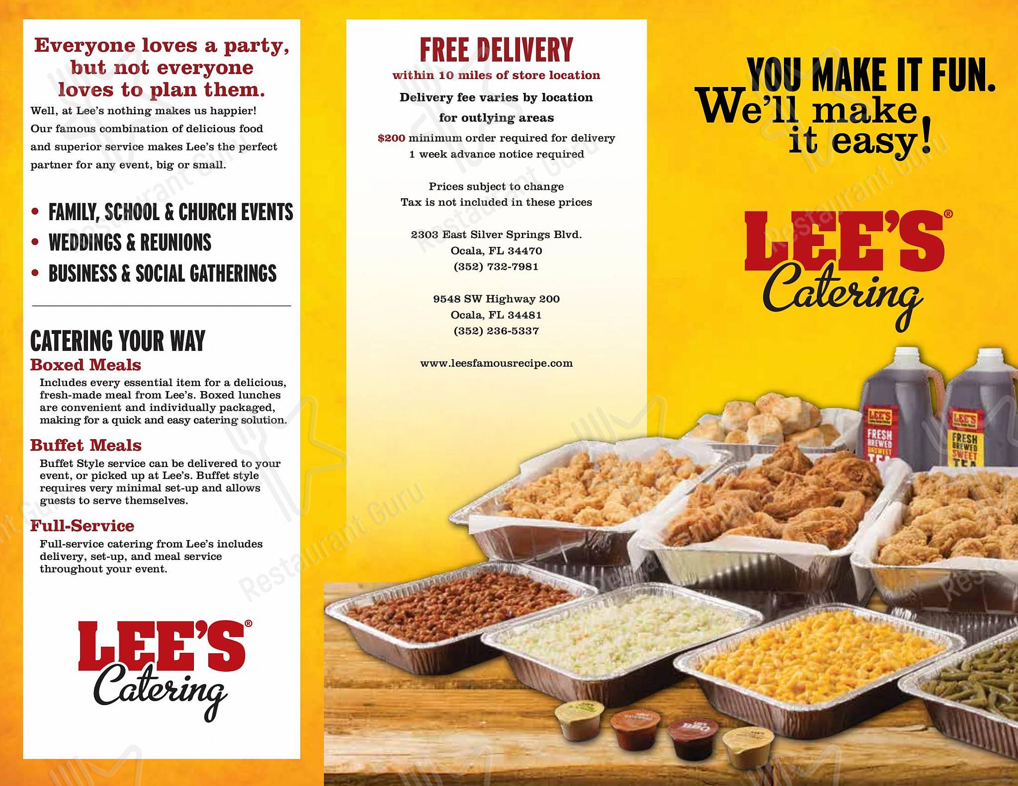Menu at Lee's Famous Recipe Chicken restaurant, Ocala, E Silver Springs Blvd