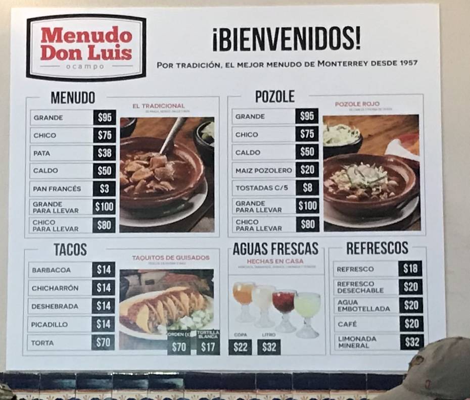 Carta del restaurante MENUDO Don Luis, Monterrey, Melchor Ocampo 639