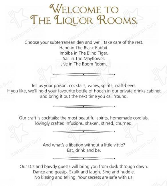 Carta de The Liquor Rooms