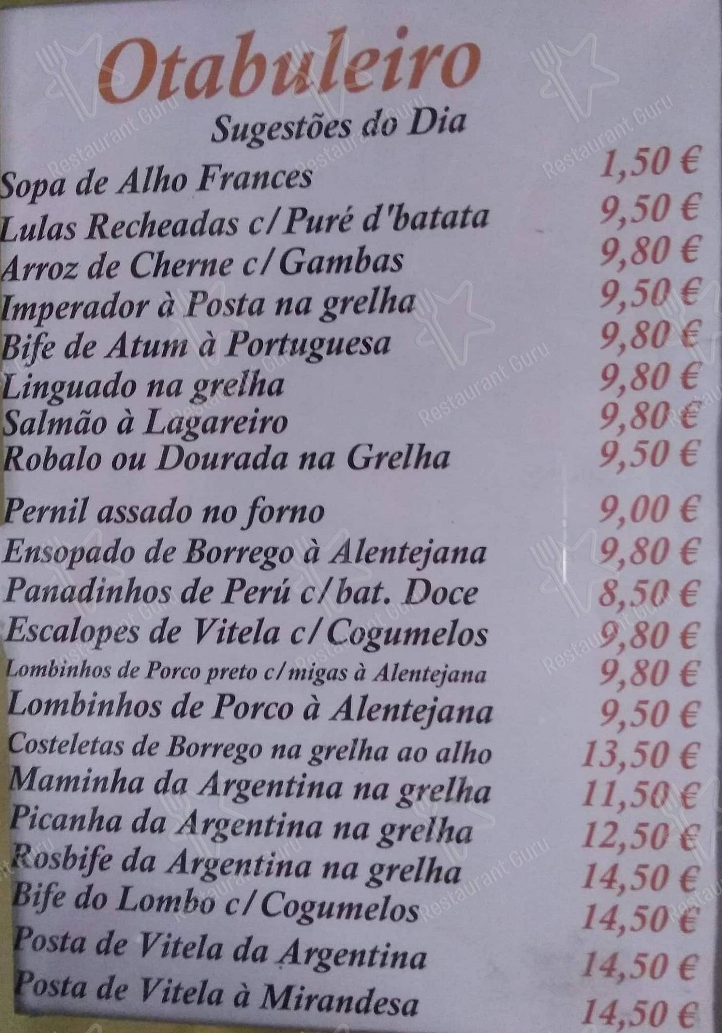 Menu em O Tabuleiro restaurante, Portela, Rotunda Nuno Rodrigues dos Santos