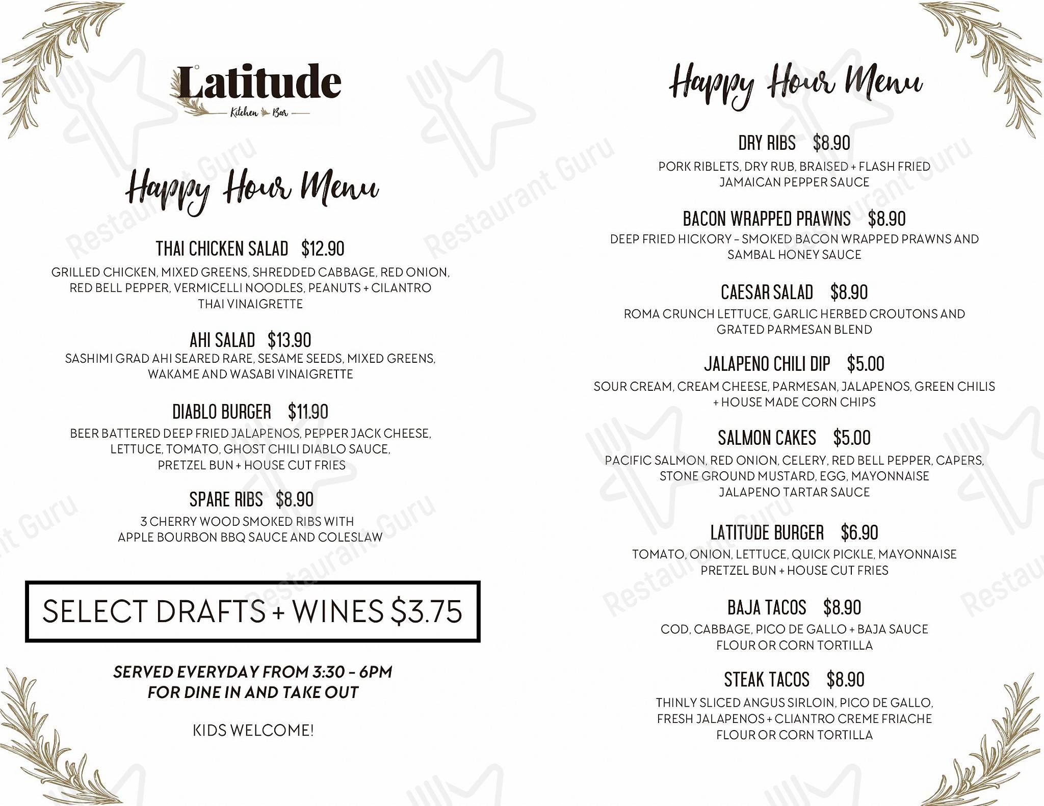 latitude kitchen and bar bellingham menu
