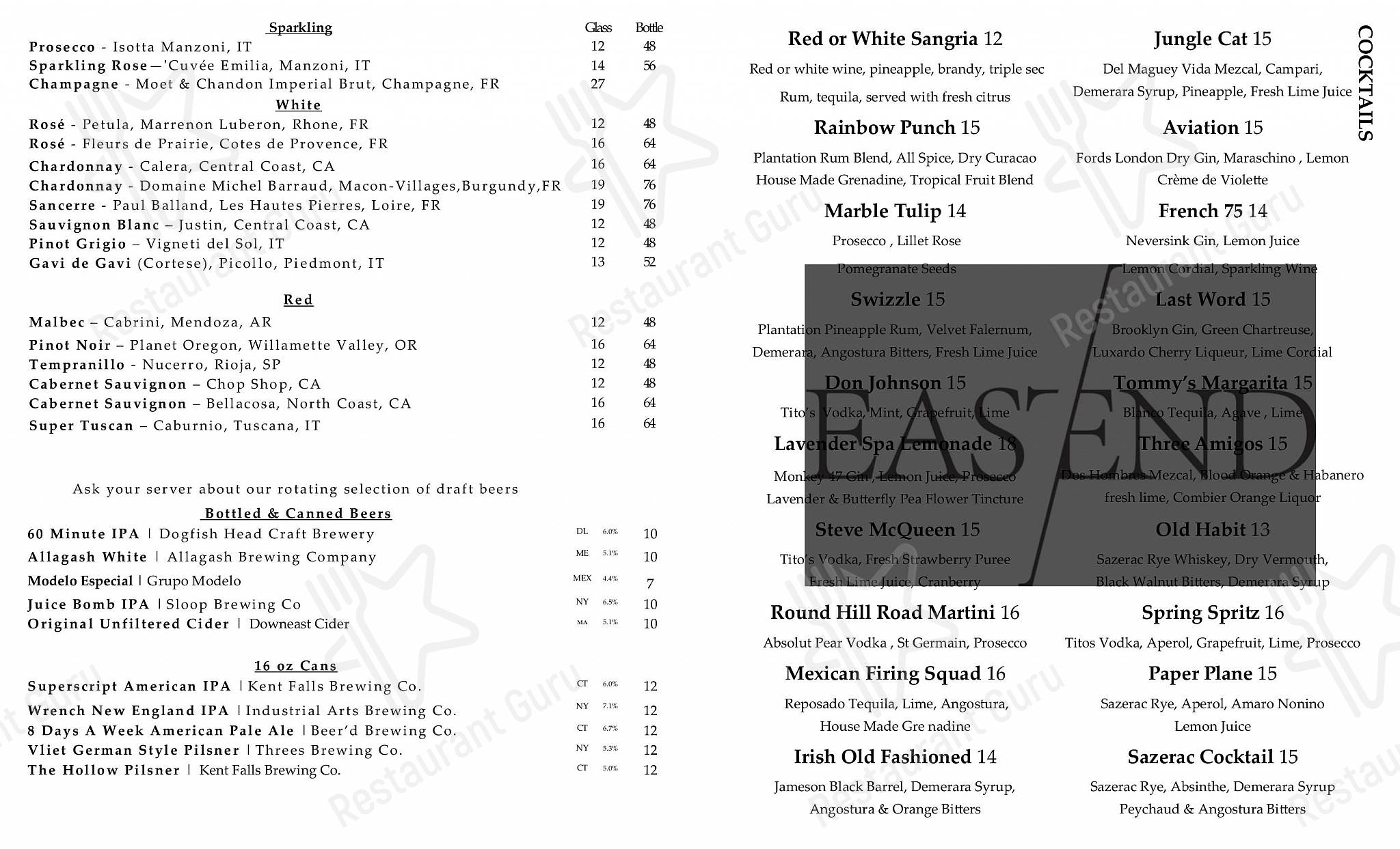 east end greenwich ct menu