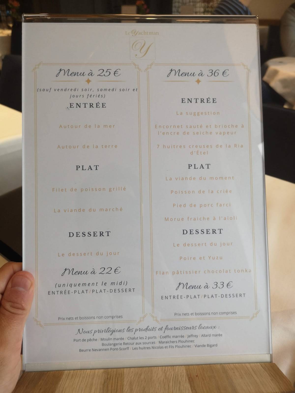 yachtman lorient menu