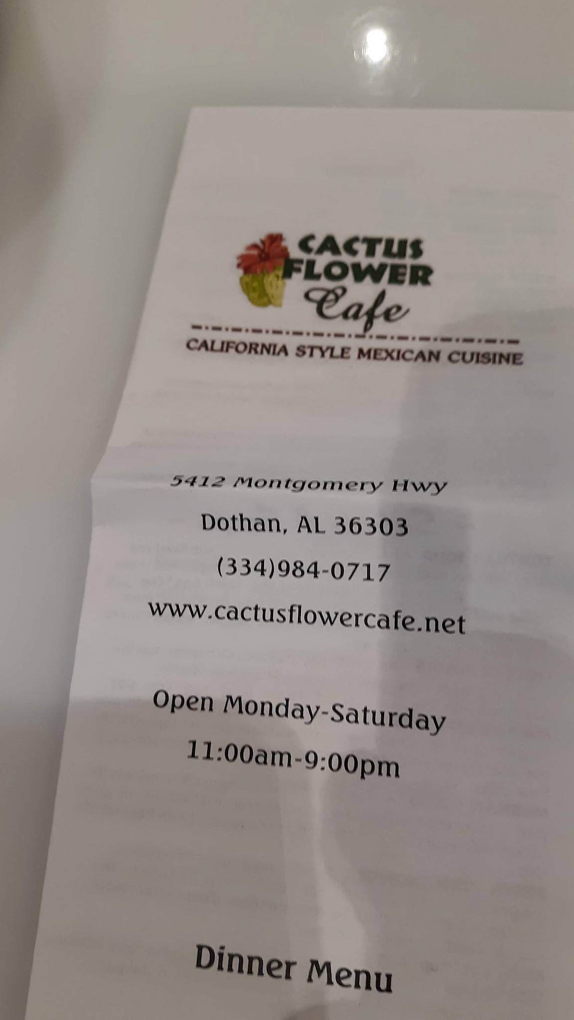 Menu At Cactus Flower Cafe Dothan