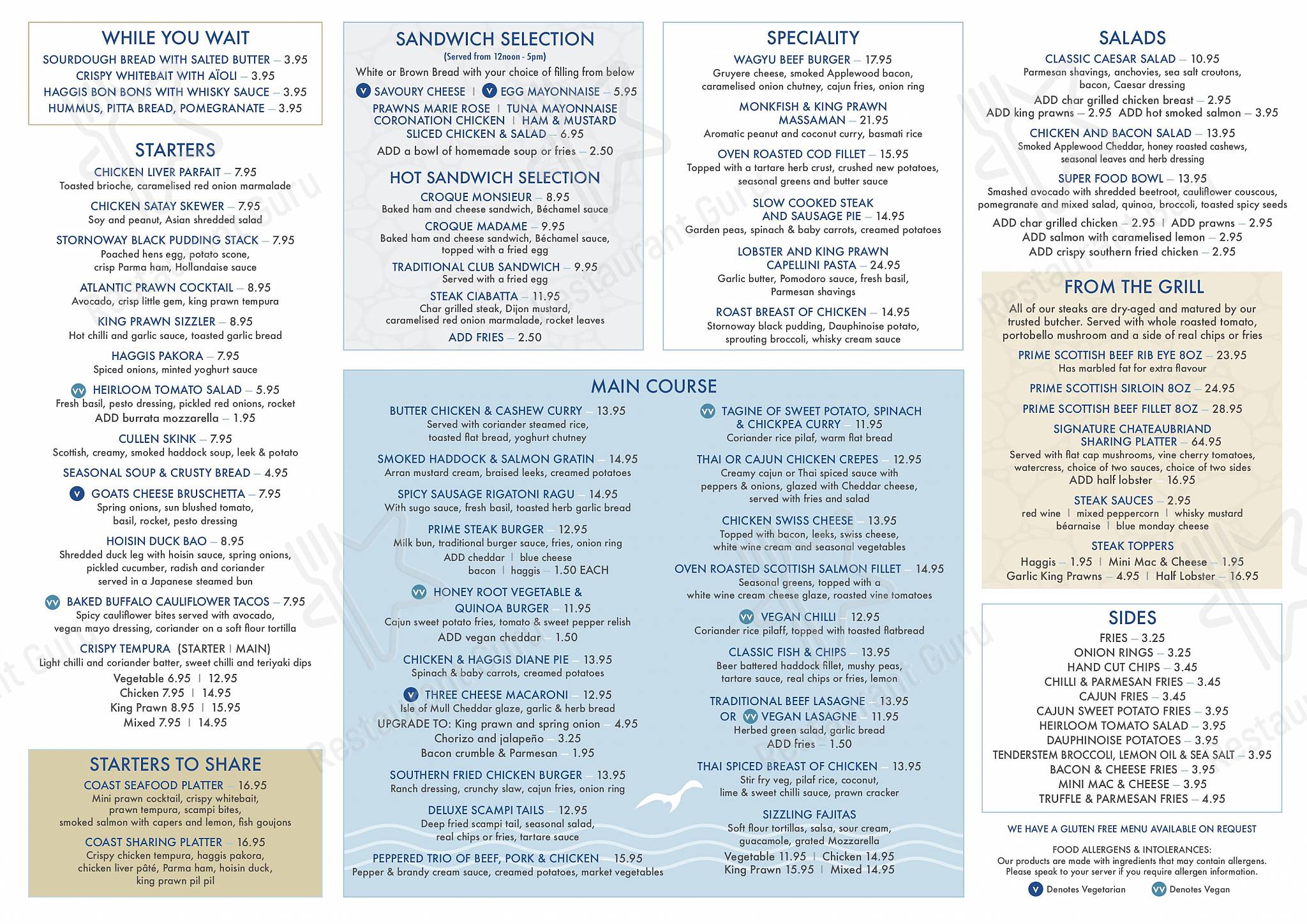 coast bar and kitchen menu