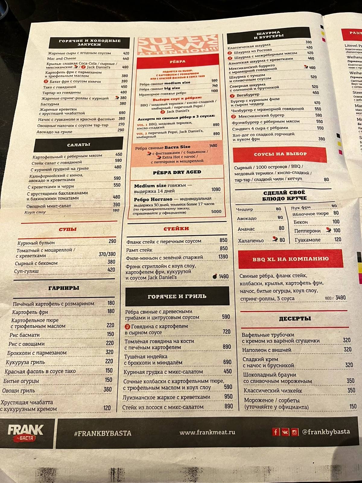 Ресторан база меню