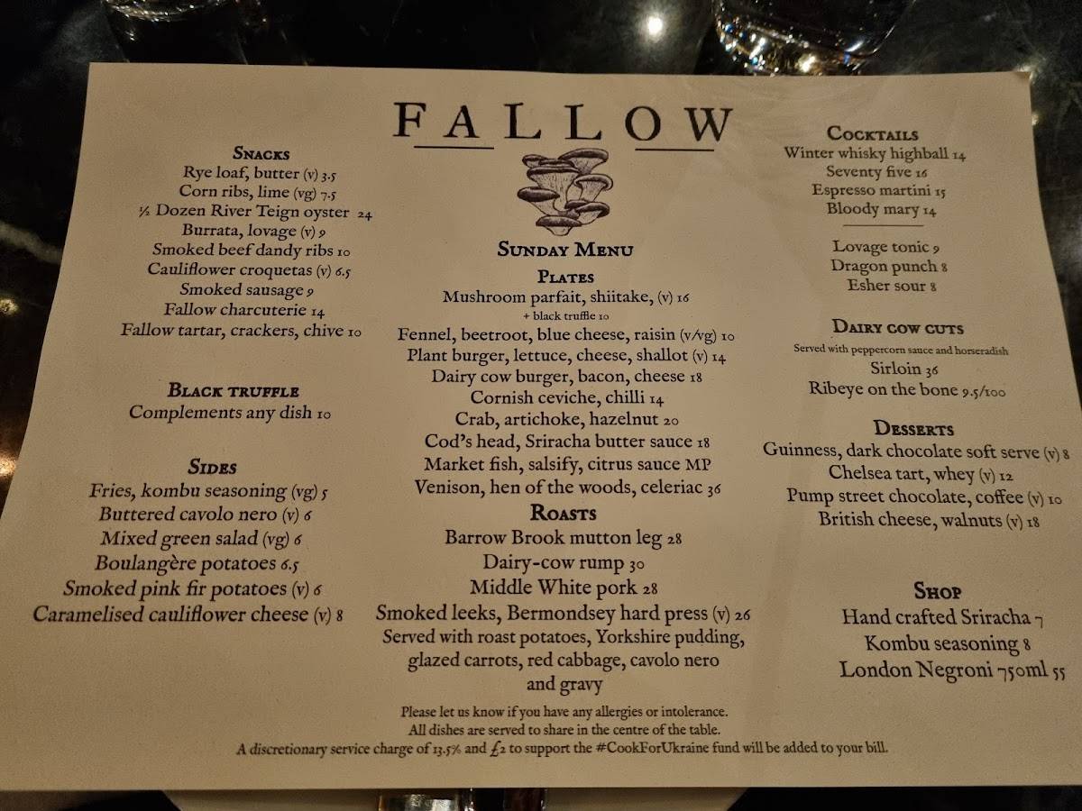 the fallow kitchen and bar menu