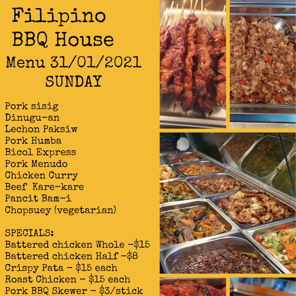 Menu at Filipino BBQ House, Springvale South