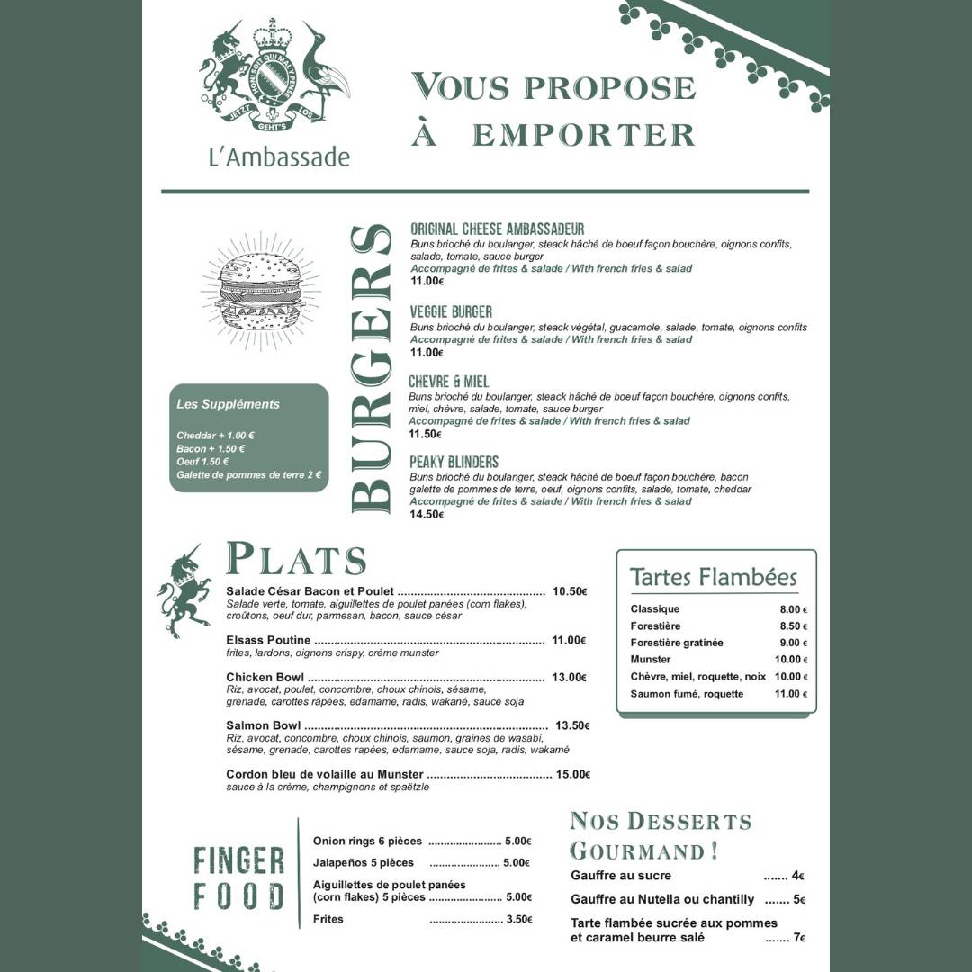 l'Ambassade Menu Delivery Online, Strasbourg【Menu & Prices】