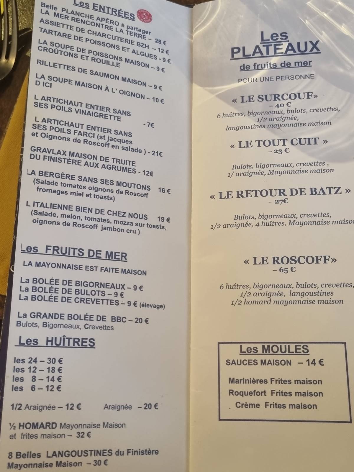 Menu at Le Surcouf Brewery restaurant, Roscoff, 14 Rue Amiral Réveillère
