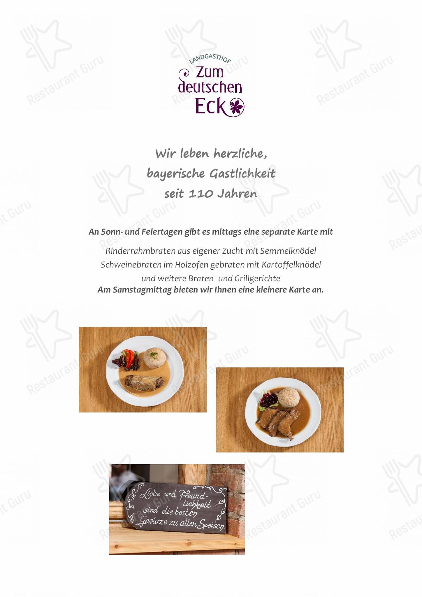 Menu at Gasthof Zum Deutschen Eck restaurant, Tiefenbach